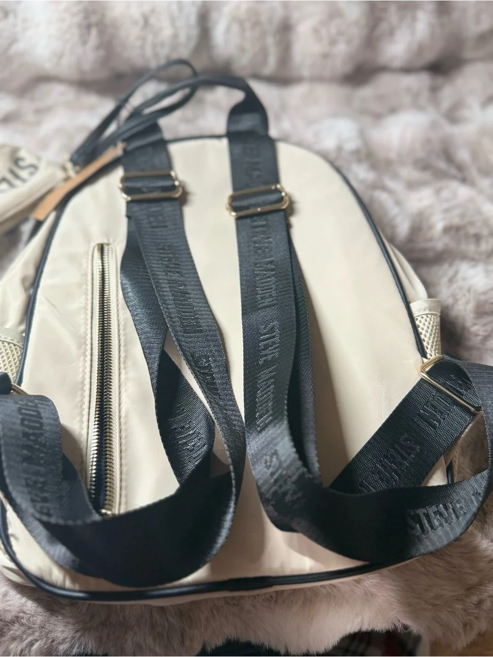Steve Madden Tan Nylon Backpack School Beige Streetwear Utility Everyday Bag NWT